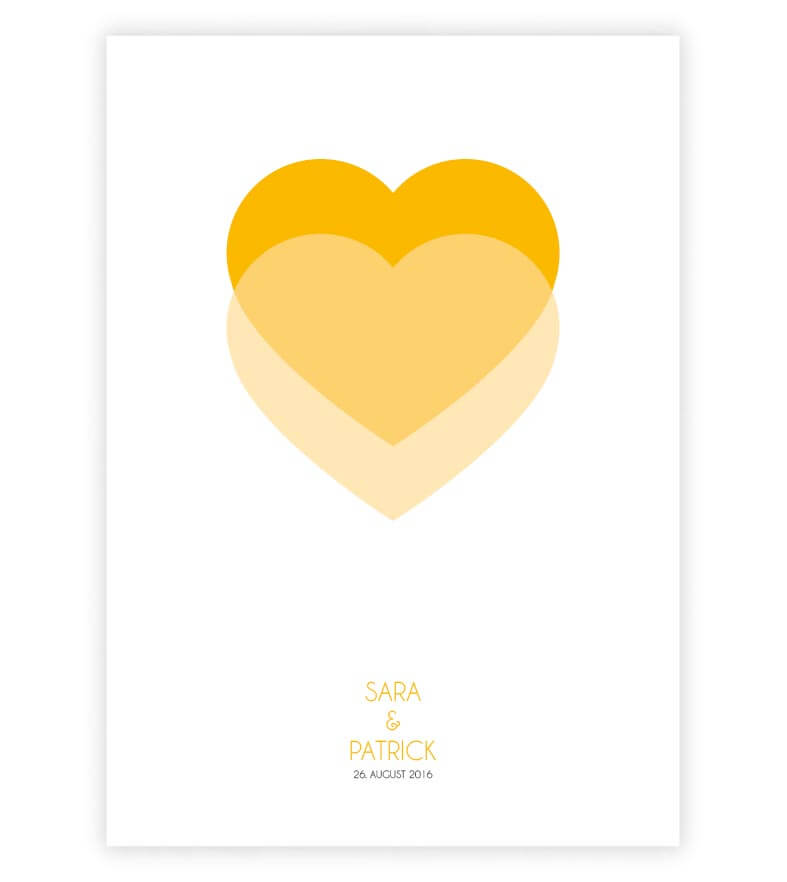 Personalisiertes Bild "Zwei Herzen", Farbe: Gelb, Bildgröße: 13x18cm, DIN A4, DIN A3, Bilderrahmen: ohne Bilderrahmen, Bilderrahmen weiß, Bilderrahmen schwarz, Bilderrahmen weiß mit Passepartout, Bilderrahmen schwarz mit Passepartout, Copyright: 321gesche
