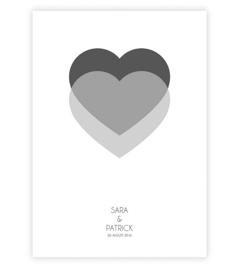 Personalisiertes Bild "Zwei Herzen", Farbe: Grau, Bildgröße: 13x18cm, DIN A4, DIN A3, Bilderrahmen: ohne Bilderrahmen, Bilderrahmen weiß, Bilderrahmen schwarz, Bilderrahmen weiß mit Passepartout, Bilderrahmen schwarz mit Passepartout, Copyright: 321gesche