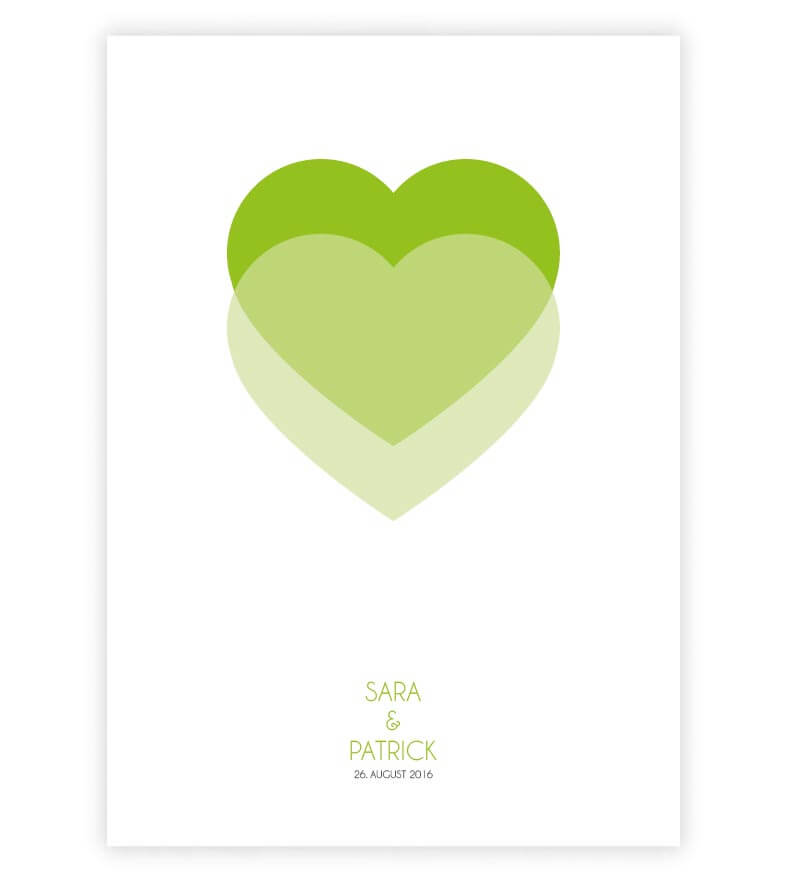 Personalisiertes Bild "Zwei Herzen", Farbe: Grün, Bildgröße: 13x18cm, DIN A4, DIN A3, Bilderrahmen: ohne Bilderrahmen, Bilderrahmen weiß, Bilderrahmen schwarz, Bilderrahmen weiß mit Passepartout, Bilderrahmen schwarz mit Passepartout, Copyright: 321gesche