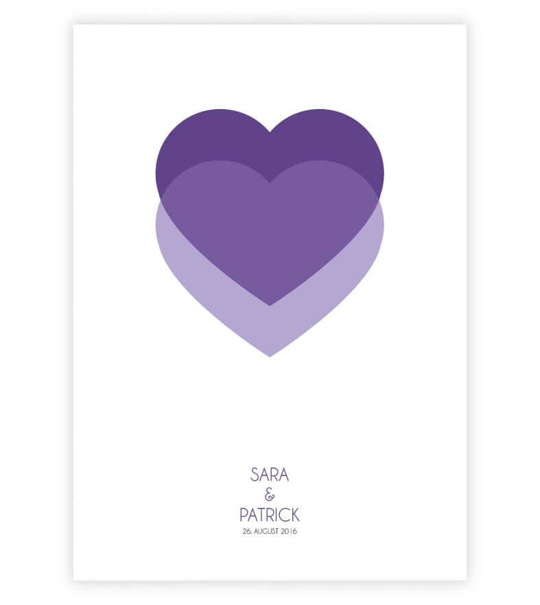Personalisiertes Bild "Zwei Herzen", Farbe: Lila, Bildgröße: 13x18cm, DIN A4, DIN A3, Bilderrahmen: ohne Bilderrahmen, Bilderrahmen weiß, Bilderrahmen schwarz, Bilderrahmen weiß mit Passepartout, Bilderrahmen schwarz mit Passepartout, Copyright: 321gesche