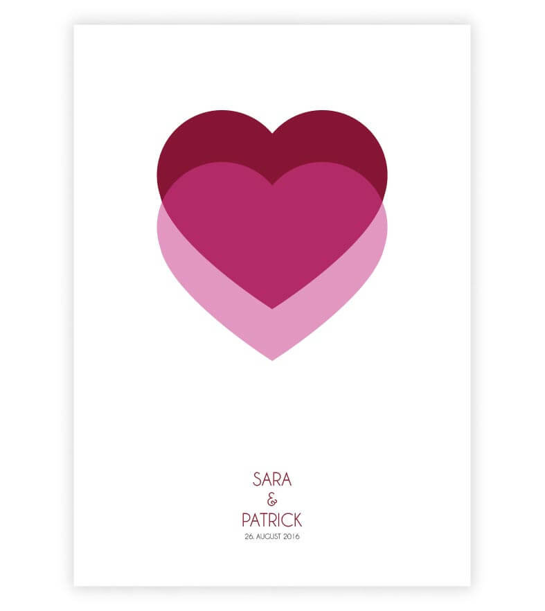 Personalisiertes Bild "Zwei Herzen", Farbe: Magenta, Bildgröße: 13x18cm, DIN A4, DIN A3, Bilderrahmen: ohne Bilderrahmen, Bilderrahmen weiß, Bilderrahmen schwarz, Bilderrahmen weiß mit Passepartout, Bilderrahmen schwarz mit Passepartout, Copyright: 321ges