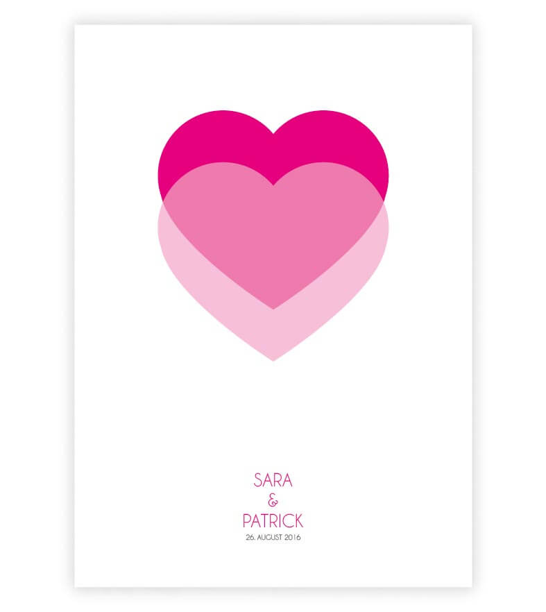 Personalisiertes Bild "Zwei Herzen", Farbe: Pink, Bildgröße: 13x18cm, DIN A4, DIN A3, Bilderrahmen: ohne Bilderrahmen, Bilderrahmen weiß, Bilderrahmen schwarz, Bilderrahmen weiß mit Passepartout, Bilderrahmen schwarz mit Passepartout, Copyright: 321gesche