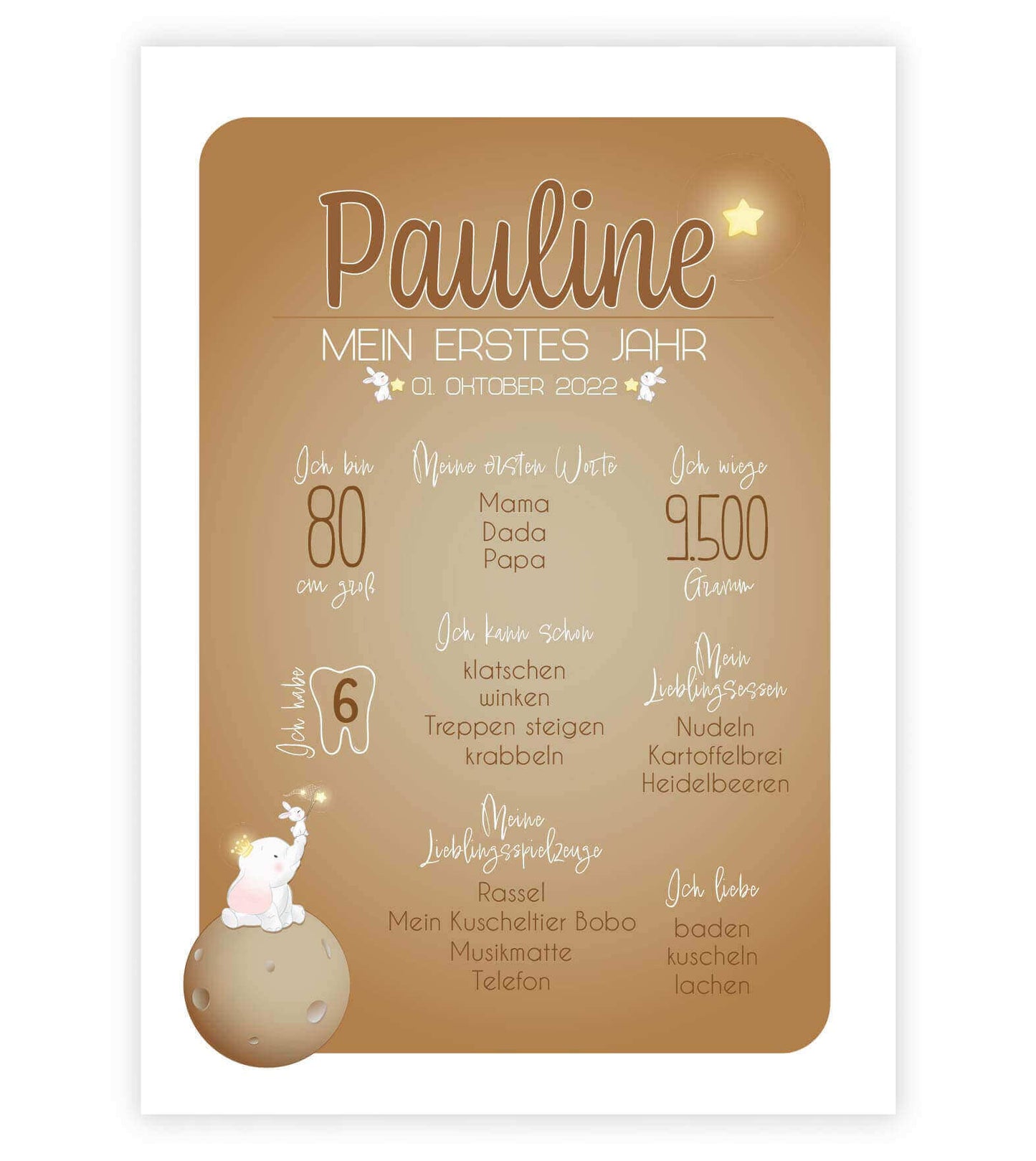 Personalisiertes Babyposter "Mein erstes Jahr", Bildfarbe: Beige, Bildgröße: 13x18cm, DIN A4, DIN A3, Bilderrahmen: Ohne Bilderrahmen, Copyright: 321geschenke.de