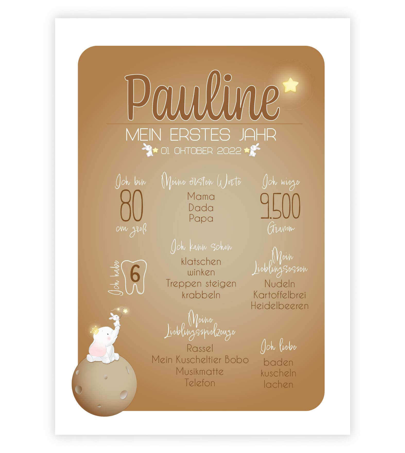 Personalisiertes Babyposter "Mein erstes Jahr", Bildfarbe: Beige, Bildgröße: 13x18cm, DIN A4, DIN A3, Bilderrahmen: Ohne Bilderrahmen, Copyright: 321geschenke.de