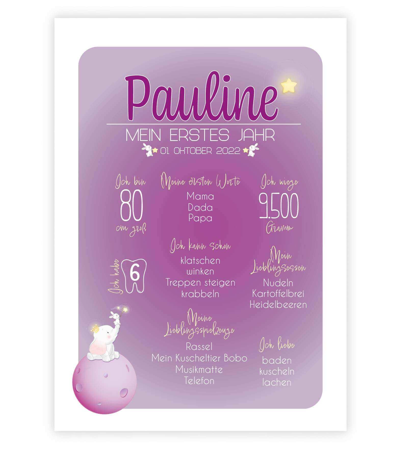 Personalisiertes Babyposter "Mein erstes Jahr", Bildfarbe: Rosa, Bildgröße: 13x18cm, DIN A4, DIN A3, Bilderrahmen: Ohne Bilderrahmen, Copyright: 321geschenke.de
