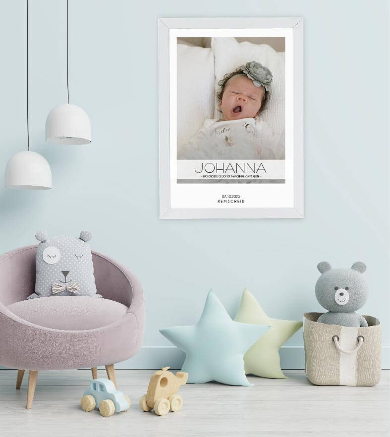 Anwendungsbild_Personalisiertes Bild "Hello Baby", Schriftfarbe: Schwarz, Braun, Olive, Rot, Blau, Weiß, Bildgröße: 13x18cm, DIN A4, DIN A3, Bilderrahmen: Ohne Bilderrahmen, Bilderrahmen weiß ohne Passepartout, Bilderrahmen schwarz ohne Passepartout, Copy
