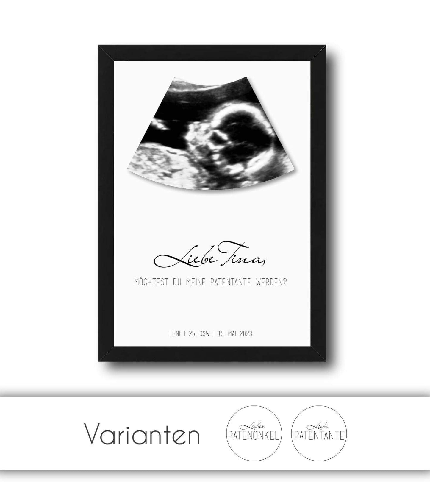 Personalisiertes Bild “Meine Patentante / Mein Patenonkel werden?”, Bildfarbe: Weiß, Bildgröße: 13x18cm, DIN A4, DIN A3, Bilderrahmen: Ohne Bilderrahmen, Bilderrahmen weiß ohne Passepartout, Bilderrahmen schwarz ohne Passepartout, Bilderrahmen weiß mit Pa