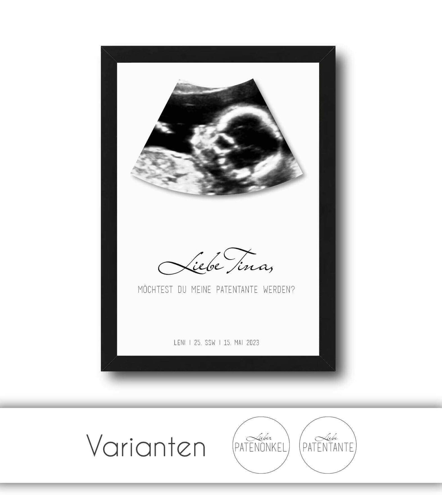 Personalisiertes Bild "Meine Patentante / Mein Patenonkel werden?", Bildgröße: 13x18cm, DIN A4, DIN A3, Bilderrahmen: Ohne Bilderrahmen, Bilderrahmen weiß, Bilderrahmen schwarz, Bilderrahmen weiß mit Passepartout, Bilderrahmen schwarz mit Passepartout, Co