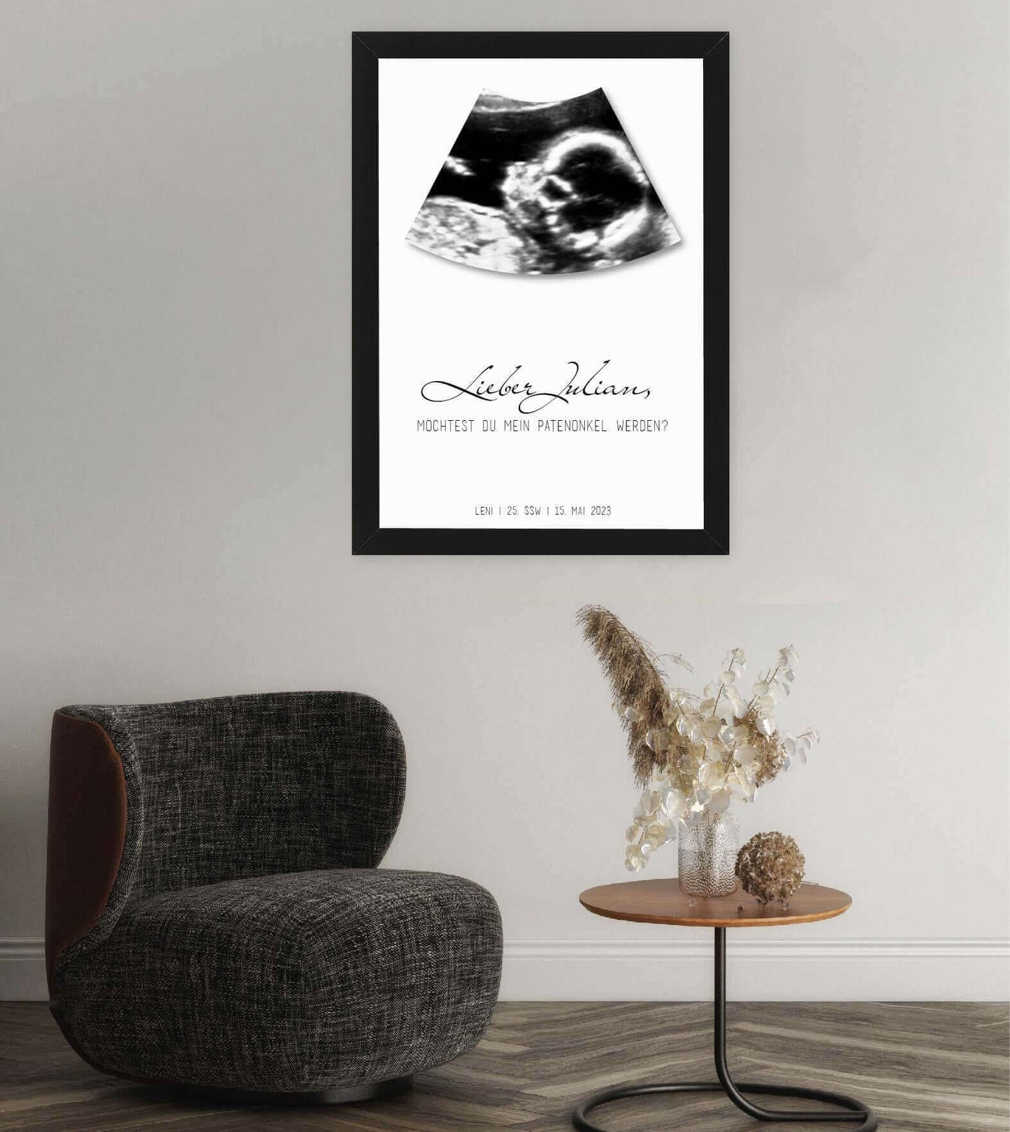 Anwendungsbild_Personalisiertes Bild “Meine Patentante / Mein Patenonkel werden?”, Bildfarbe: Weiß, Bildgröße: 13x18cm, DIN A4, DIN A3, Bilderrahmen: Ohne Bilderrahmen, Bilderrahmen weiß ohne Passepartout, Bilderrahmen schwarz ohne Passepartout, Bilderrah