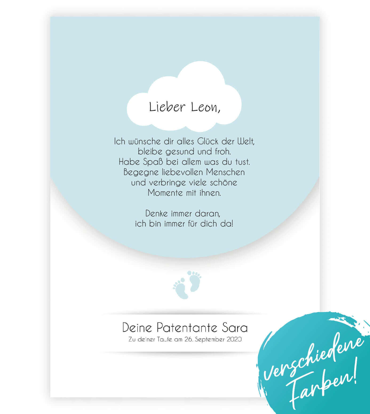 Personalisiertes Babyposter "Taufspruch", Bildfarbe; Blau, Rosa, Gelb, Grün, Bildgröße: 13x18cm, DIN A4, DIN A3, Bilderrahmen: Ohne Bilderrahmen, Bilderrahmen weiß, Bilderrahmen schwarz, Bilderrahmen weiß mit Passepartout, Bilderrahmen schwarz mit Passepa