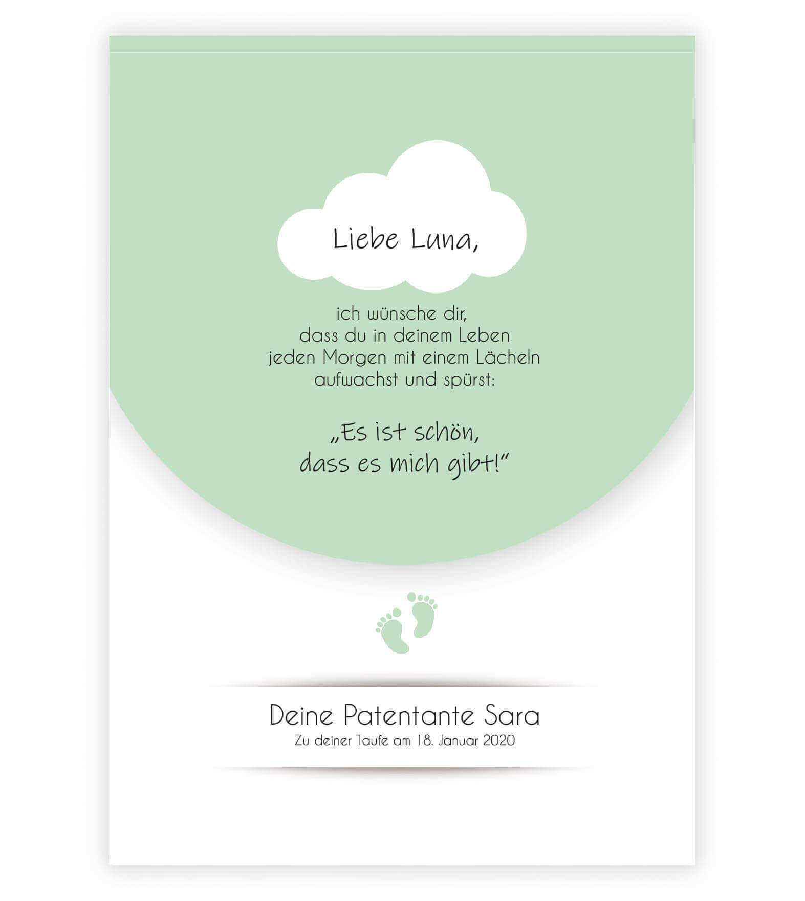 Personalisiertes Babyposter "Taufspruch", Bildfarbe; Grün, Bildgröße: 13x18cm, DIN A4, DIN A3, Bilderrahmen: Ohne Bilderrahmen, Copyright: 321geschenke.de