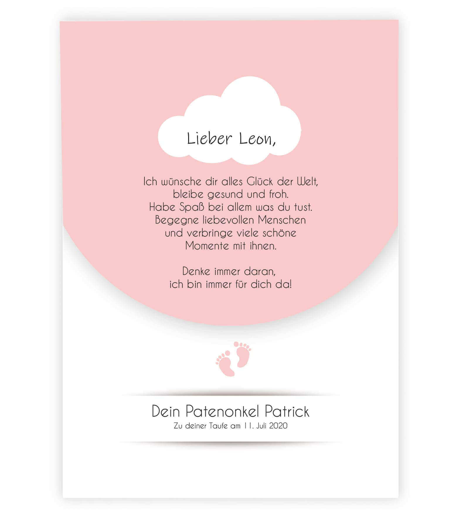 Personalisiertes Babyposter "Taufspruch", Bildfarbe; Rosa, Bildgröße: 13x18cm, DIN A4, DIN A3, Bilderrahmen: Ohne Bilderrahmen, Copyright: 321geschenke.de