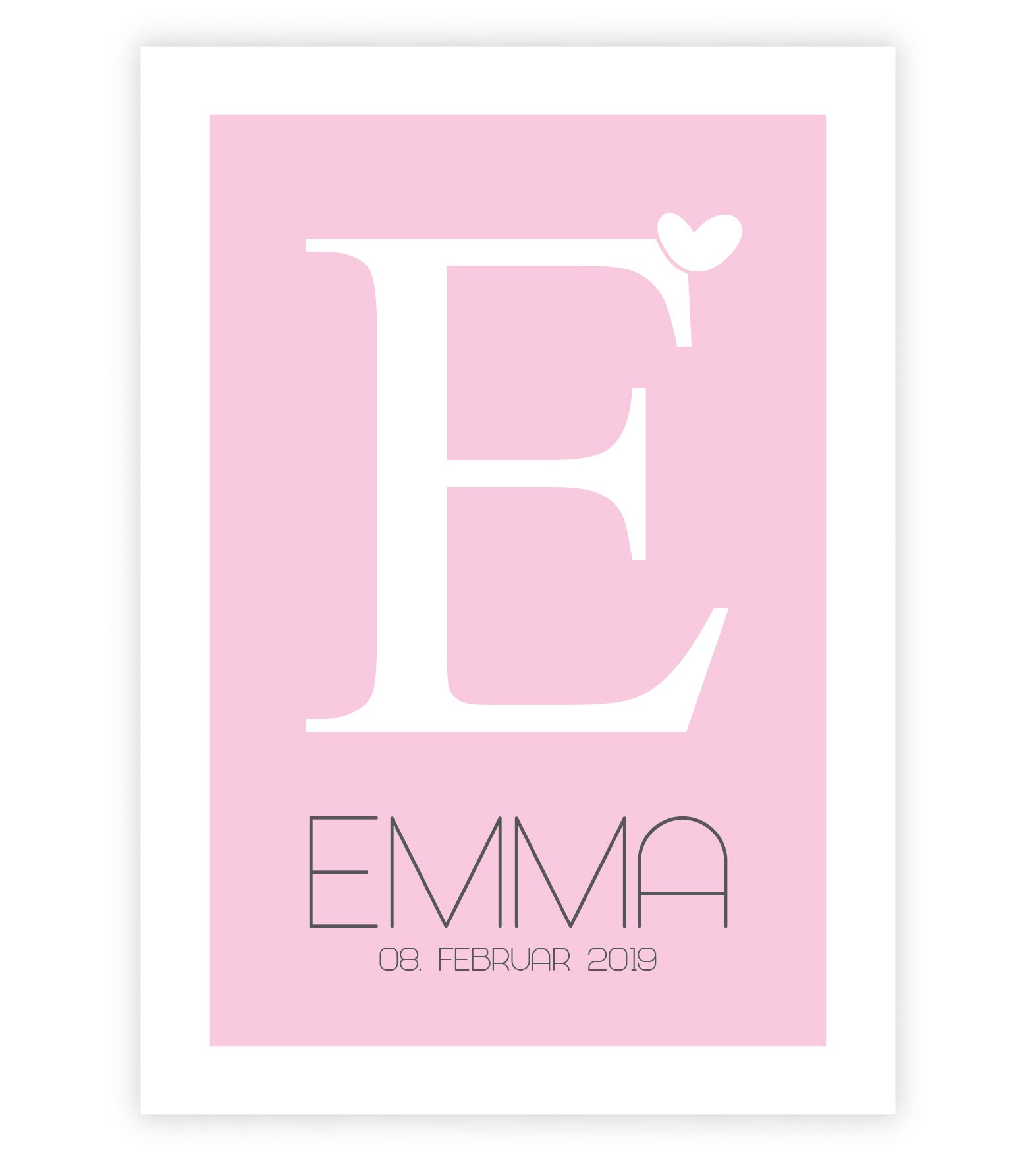 Personalisiertes Geburtsposter mit "Buchstabe und Vornamen", Bildfarbe: Rosa, Bildgröße: 13x18cm, DIN A4, DIN A3, Bilderrahmen: Ohne Bilderrahmen, Copyright: 321geschenke.de