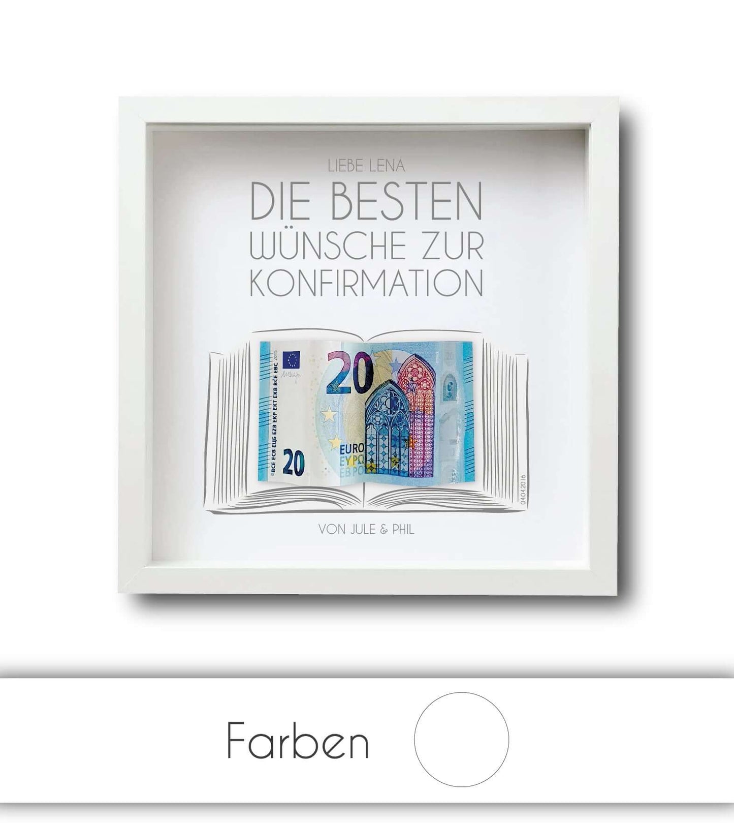 Geldgeschenk "offenes Buch" zur Kommunion / Konfirmation / Firmung Bildgröße: 25x25cm, Bilderrahmen: Ohne Bilderrahmen, Bilderrahmen weiß, Bilderrahmen schwarz, Copyright: 321geschenke.de