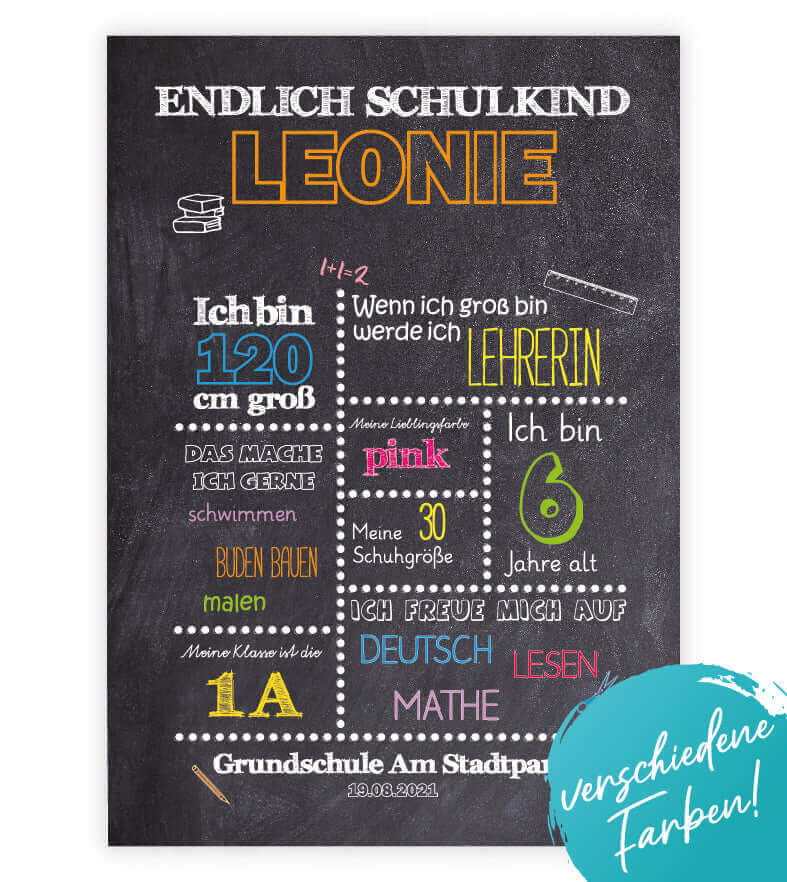 Personalisiertes Bild „Einschulung” Meilensteinposter, Bildgröße: 13x18cm, DIN A4, DIN A3, Bilderrahmen: Ohne Bilderrahmen, Copyright: 321geschenke.de