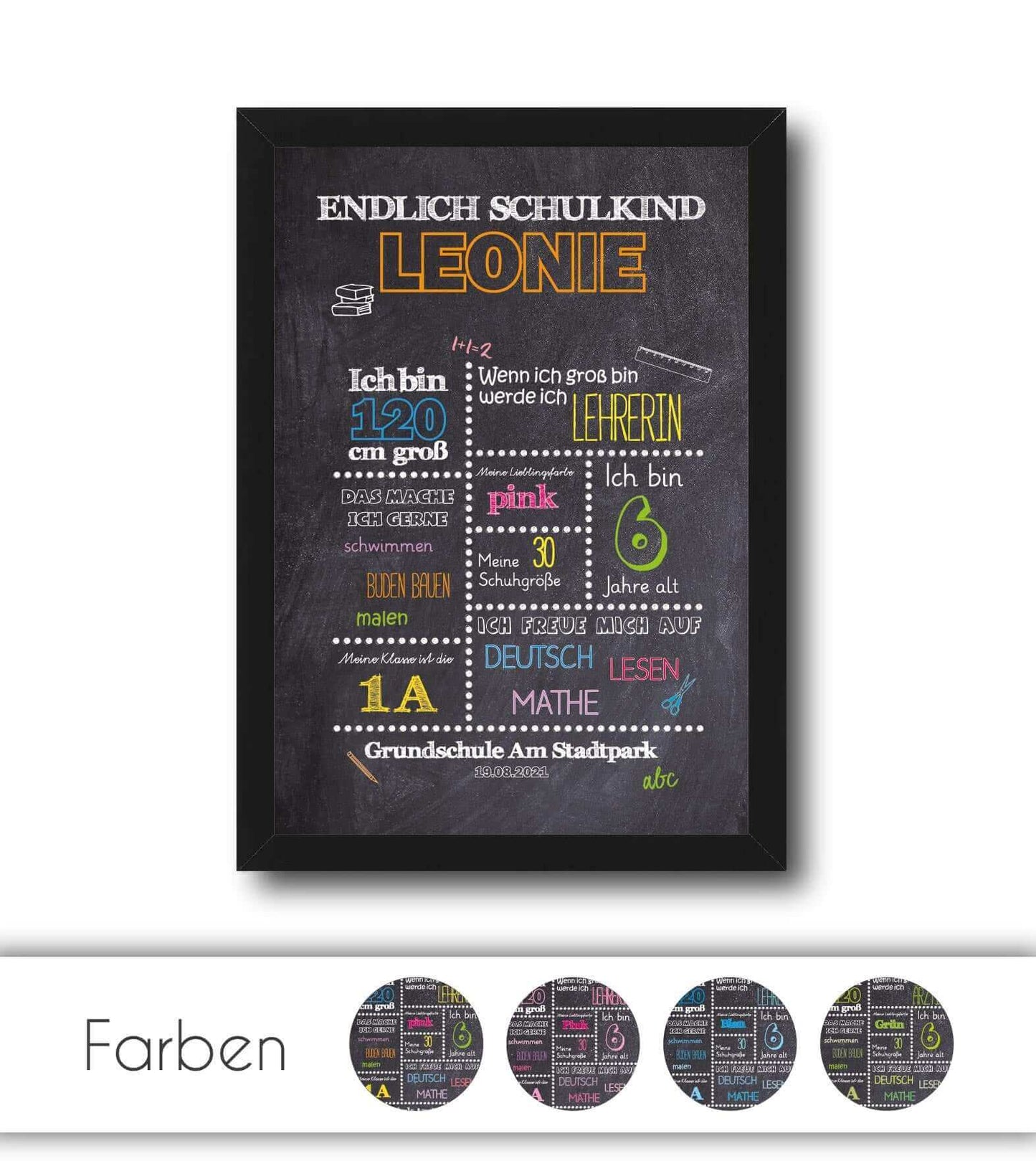 Personalisiertes Bild „Einschulung” Meilensteinposter, Bildgröße: 13x18cm, DIN A4, DIN A3, Bilderrahmen: Ohne Bilderrahmen, Bilderrahmen weiß ohne Passepartout, Bilderrahmen schwarz ohne Passepartout, Bilderrahmen weiß mit Passepartout, Bilderrahmen schwarz mit Passepartout, Copyright: 321geschenke.de