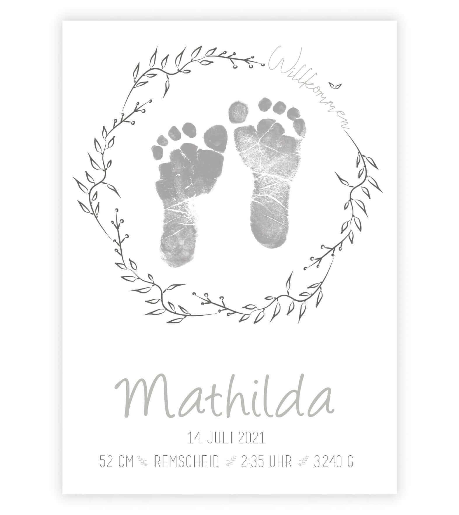 Personalisiertes Bild "Baby-Fußabdruck", Bildgröße: 13x18cm, DIN A4, DIN A3, Bilderrahmen: Ohne Bilderrahmen, Bilderrahmen weiß, Bilderrahmen schwarz, Bilderrahmen weiß mit Passepartout, Bilderrahmen schwarz mit Passepartout, Copyright: 321geschenke.de