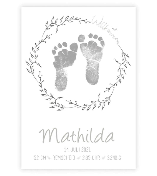 Personalisiertes Bild "Baby-Fußabdruck", Bildgröße: 13x18cm, DIN A4, DIN A3, Bilderrahmen: Ohne Bilderrahmen, Bilderrahmen weiß, Bilderrahmen schwarz, Bilderrahmen weiß mit Passepartout, Bilderrahmen schwarz mit Passepartout, Copyright: 321geschenke.de