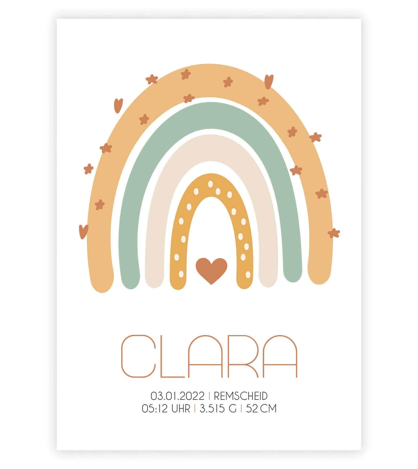 Personalisiertes Babyposter "Regenbogen", Bildfarbe: Beige, Bildgröße: 13x18cm, DIN A4, DIN A3, Bilderrahmen: Ohne Bilderrahmen, Copyright: 321geschenke.de