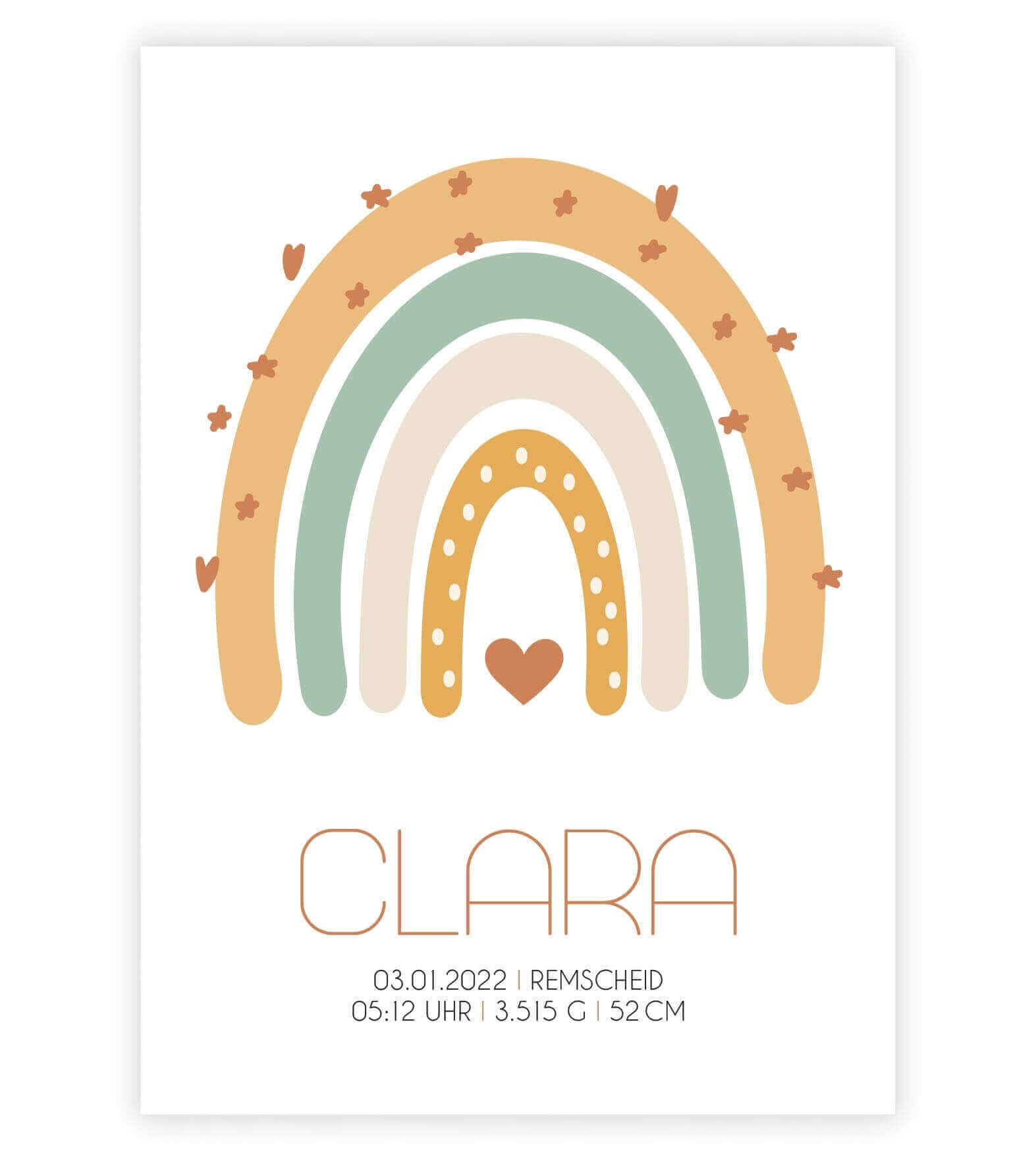 Personalisiertes Babyposter "Regenbogen", Bildfarbe: Beige, BildgröĂe: 13x18cm, DIN A4, DIN A3, Bilderrahmen: Ohne Bilderrahmen, Copyright: 321geschenke.de