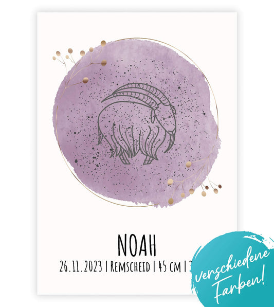 Personalisiertes Bild "Astrologie", Bildfarbe: Rosa, Blau, Bildgröße: 13x18cm, DIN A4, DIN A3, Bilderrahmen: Ohne Bilderrahmen, Bilderrahmen weiß, Bilderrahmen schwarz, Bilderrahmen weiß mit Passepartout, Bilderrahmen schwarz mit Passepartout, Copyright: