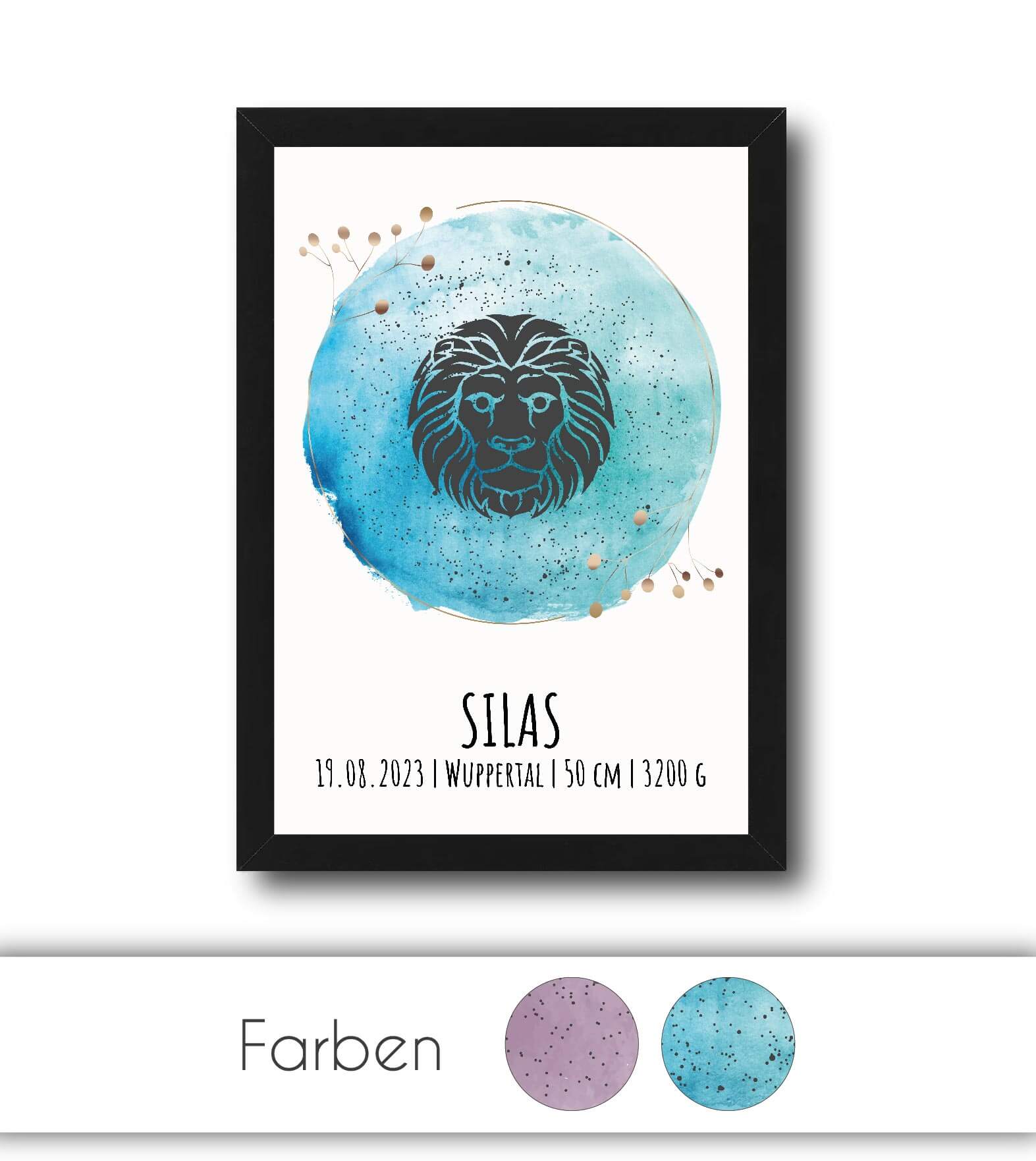 Personalisiertes Bild "Astrologie", Bildfarbe: Rosa, Blau, Bildgröße: 13x18cm, DIN A4, DIN A3, Bilderrahmen: Ohne Bilderrahmen, Bilderrahmen weiß, Bilderrahmen schwarz, Bilderrahmen weiß mit Passepartout, Bilderrahmen schwarz mit Passepartout, Copyright: