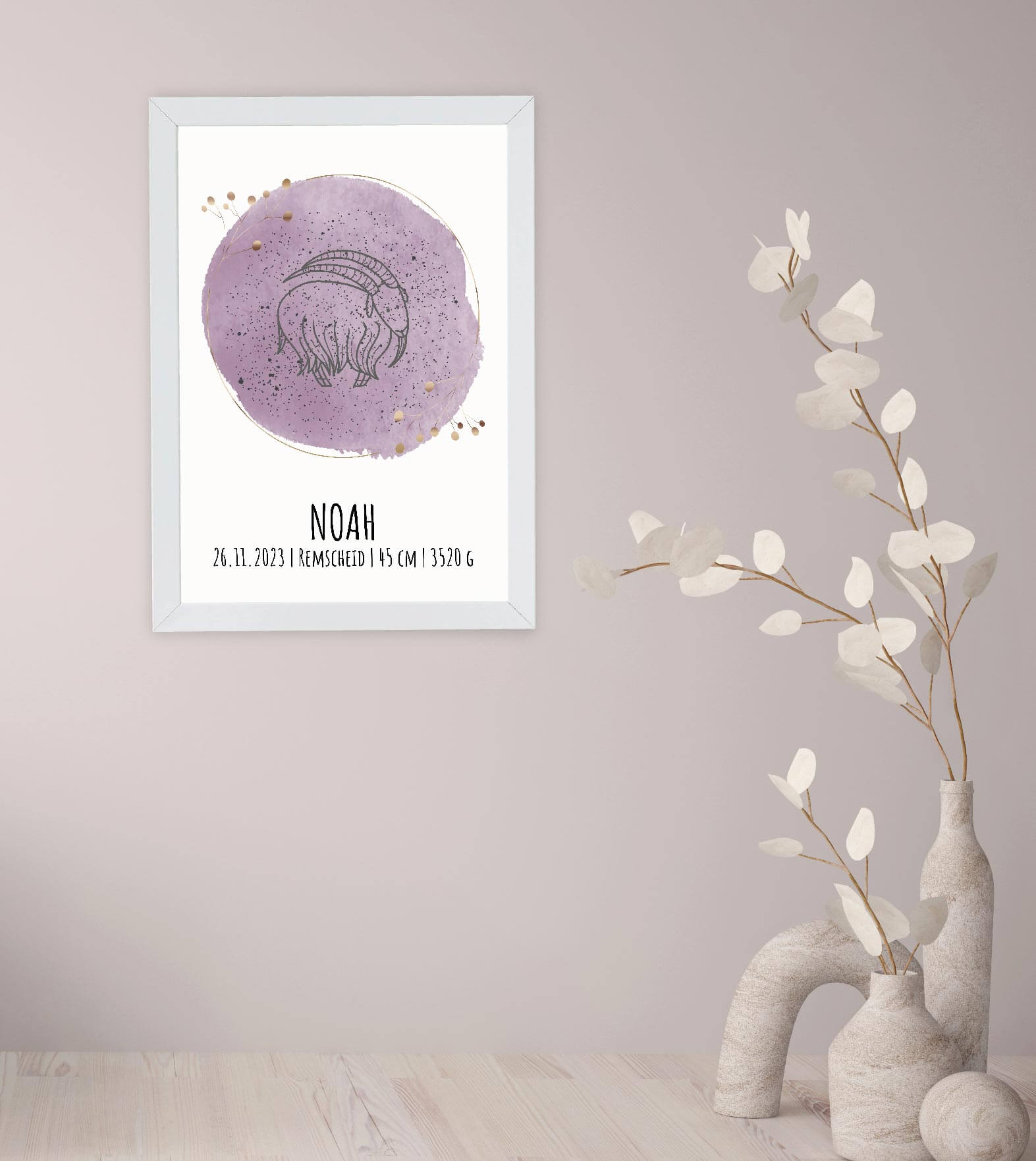 Anwendungsbild_Personalisiertes Bild "Astrologie", Bildfarbe: Rosa, Blau, Bildgröße: 13x18cm, DIN A4, DIN A3, Bilderrahmen: Ohne Bilderrahmen, Bilderrahmen weiß, Bilderrahmen schwarz, Bilderrahmen weiß mit Passepartout, Bilderrahmen schwarz mit Passeparto