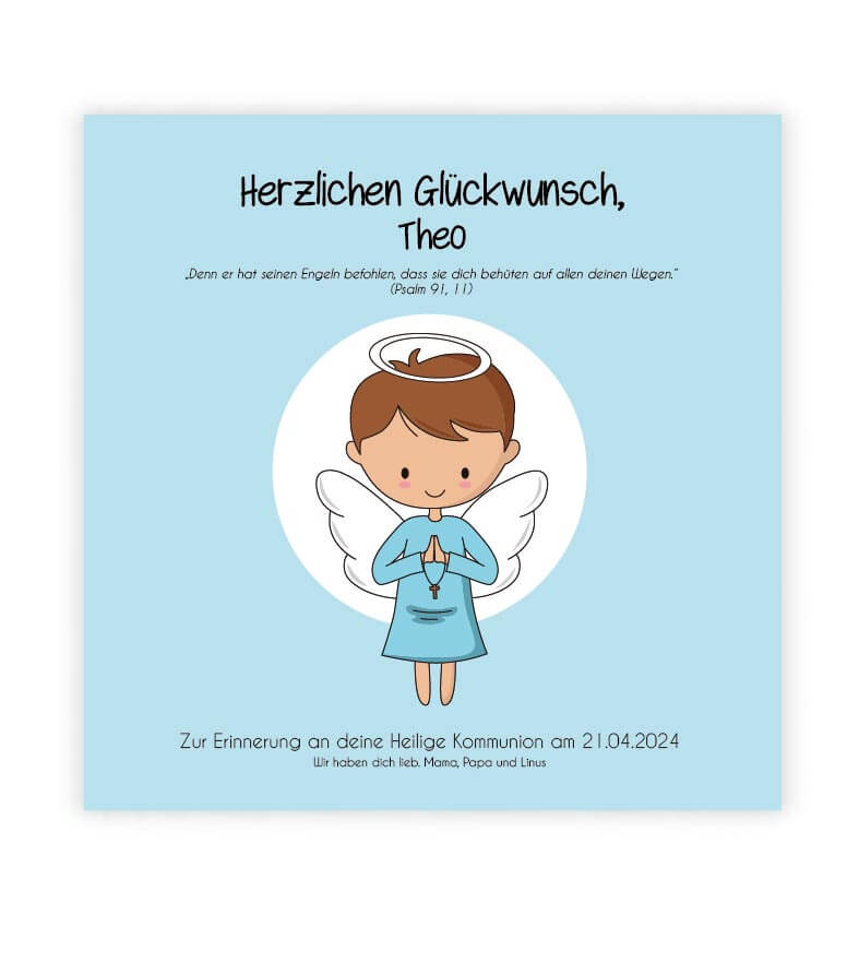 Geldgeschenk "Engel" zur Kommunion / Konfirmation / Firmung / Taufe, Farbe: blau-weiß, Bildgröße: 25x25cm, Bilderrahmen: ohne Bilderrahmen, Copyright: 321geschenke.de