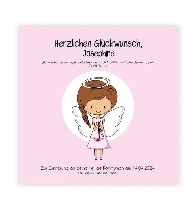 Geldgeschenk "Engel" zur Kommunion / Konfirmation / Firmung / Taufe, Farbe: rosa-weiß, Bildgröße: 25x25cm, Bilderrahmen: ohne Bilderrahmen, Copyright: 321geschenke.de