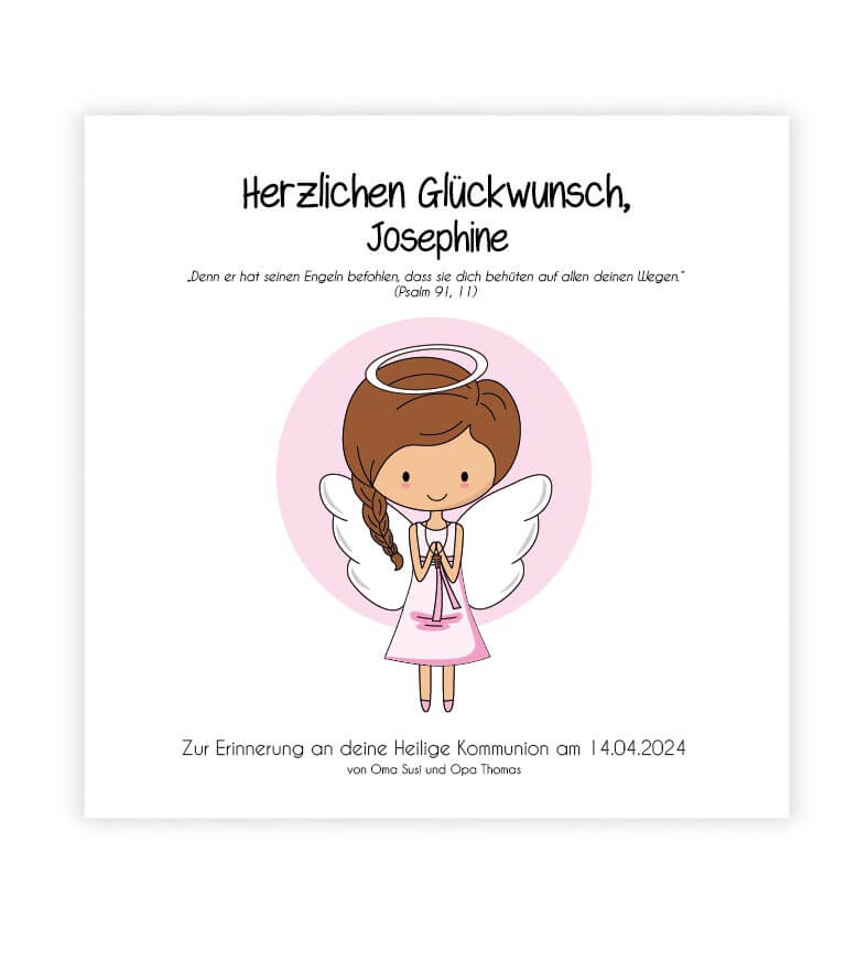 Geldgeschenk "Engel" zur Kommunion / Konfirmation / Firmung / Taufe, Farbe: weiß-rosa, Bildgröße: 25x25cm, Bilderrahmen: ohne Bilderrahmen, Copyright: 321geschenke.de