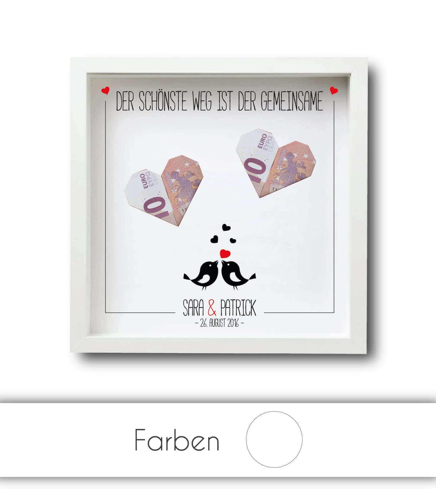 Geldgeschenk "Vogelpaar", Bildgröße: 25x25cm, Bilderrahmen: Ohne Bilderrahmen, Bilderrahmen weiß, Bilderrahmen schwarz, Copyright: 321geschenke.de