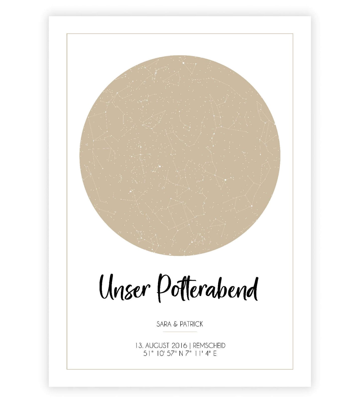 Anwendungsbild_Personalisiertes Bild "Sternenhimmel" HOCHZEIT, Bildfarbe: Beige, Bildgröße: 13x18cm, DIN A4, DIN A3, Bilderrahmen: Ohne Bilderrahmen, Copyright: 321geschenke.de
