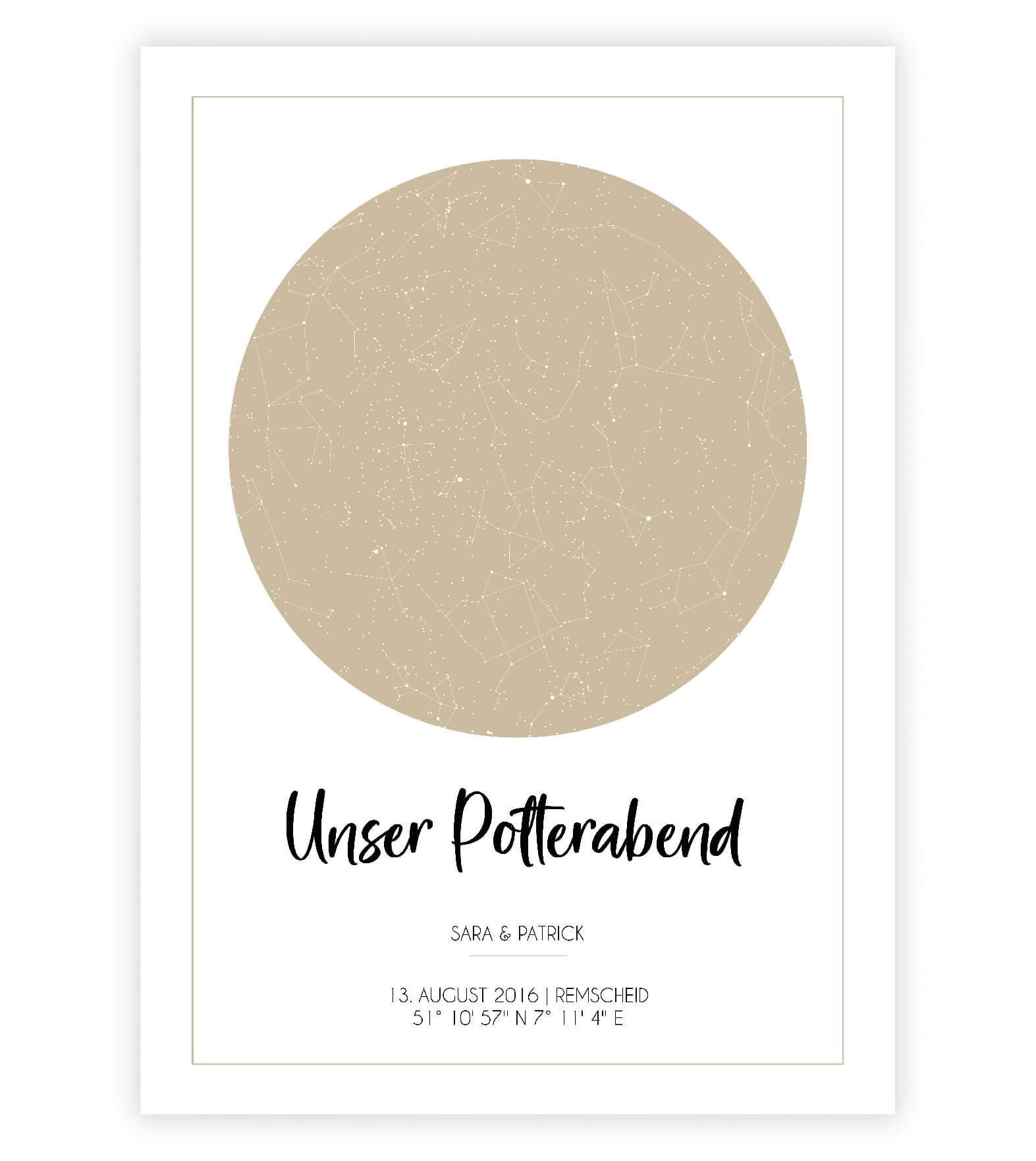 Anwendungsbild_Personalisiertes Bild "Sternenhimmel" HOCHZEIT, Bildfarbe: Beige, Bildgröße: 13x18cm, DIN A4, DIN A3, Bilderrahmen: Ohne Bilderrahmen, Copyright: 321geschenke.de