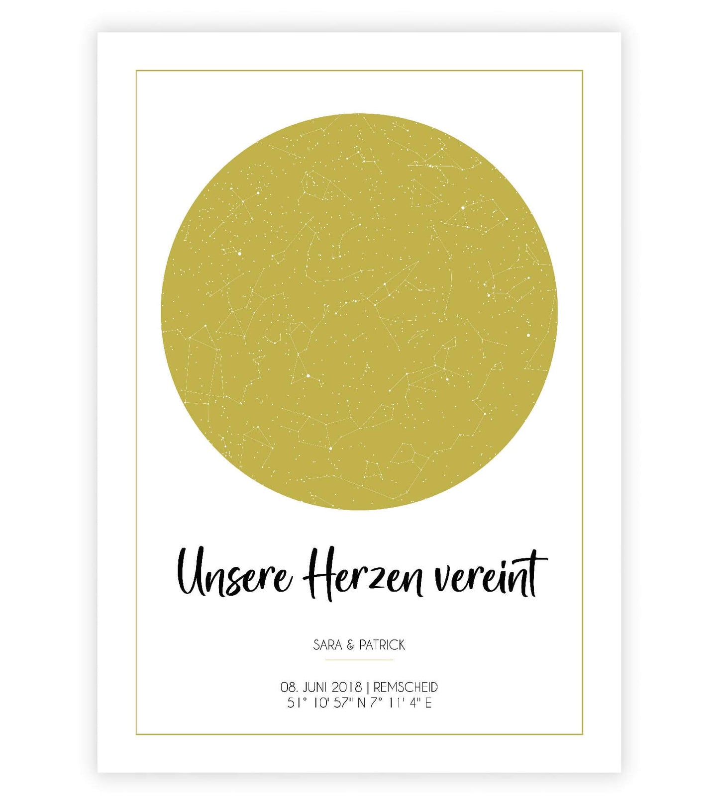 Anwendungsbild_Personalisiertes Bild "Sternenhimmel" HOCHZEIT, Bildfarbe: Gelb, Bildgröße: 13x18cm, DIN A4, DIN A3, Bilderrahmen: Ohne Bilderrahmen, Copyright: 321geschenke.de
