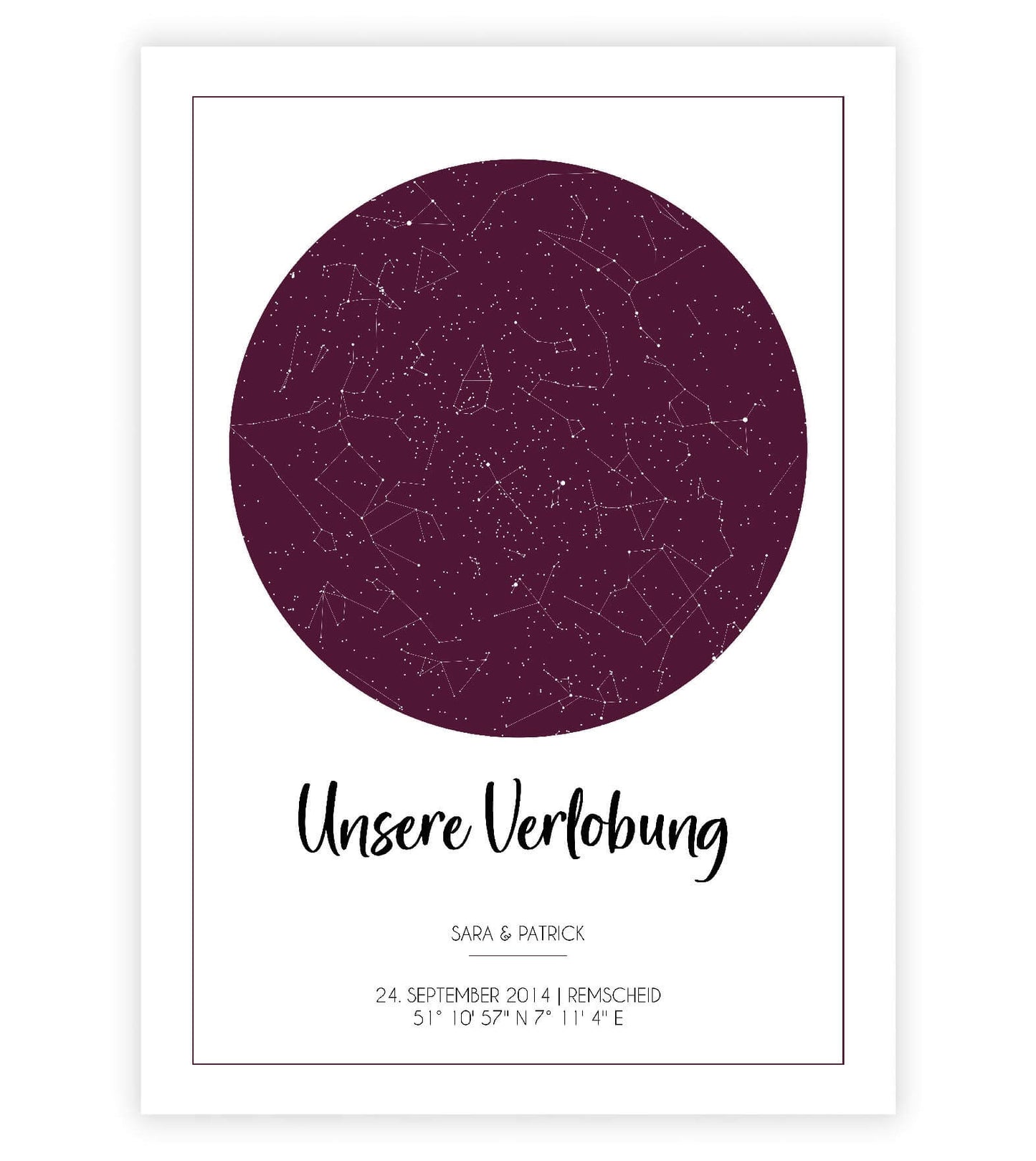Anwendungsbild_Personalisiertes Bild "Sternenhimmel" HOCHZEIT, Bildfarbe: Rot, Bildgröße: 13x18cm, DIN A4, DIN A3, Bilderrahmen: Ohne Bilderrahmen, Copyright: 321geschenke.de