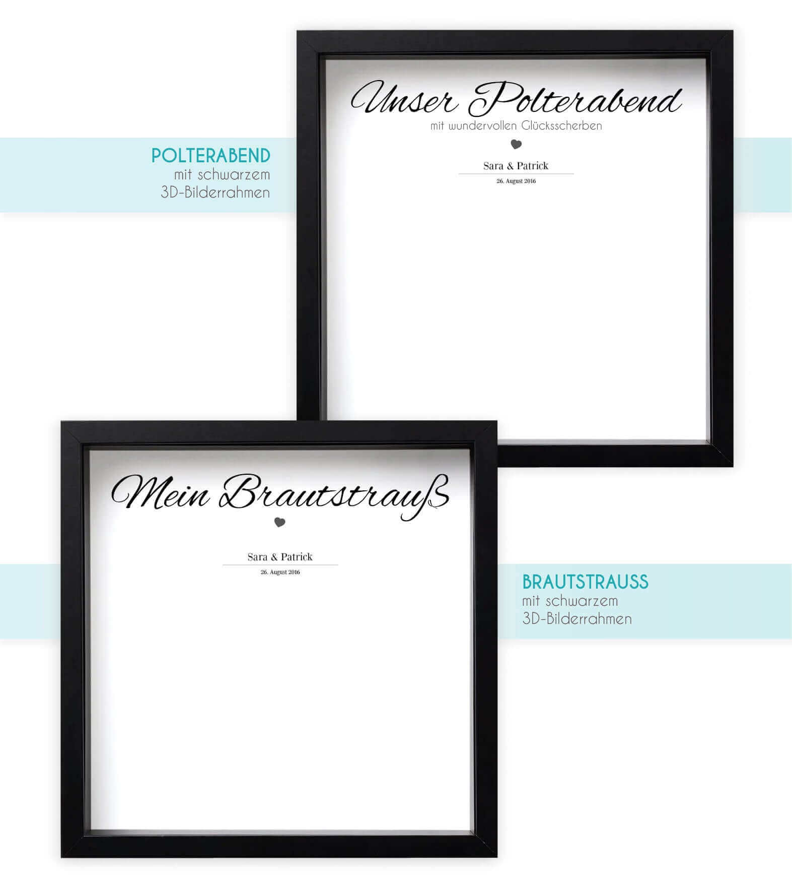 Personalisiertes Hochzeitsgeschenke-Set, Bildgröße: 25x25cm, Bilderrahmen: Bilderrahmen weiß ohne Passepartout, Bilderrahmen schwarz ohne Passepartout, Copyright: 321geschenke.de