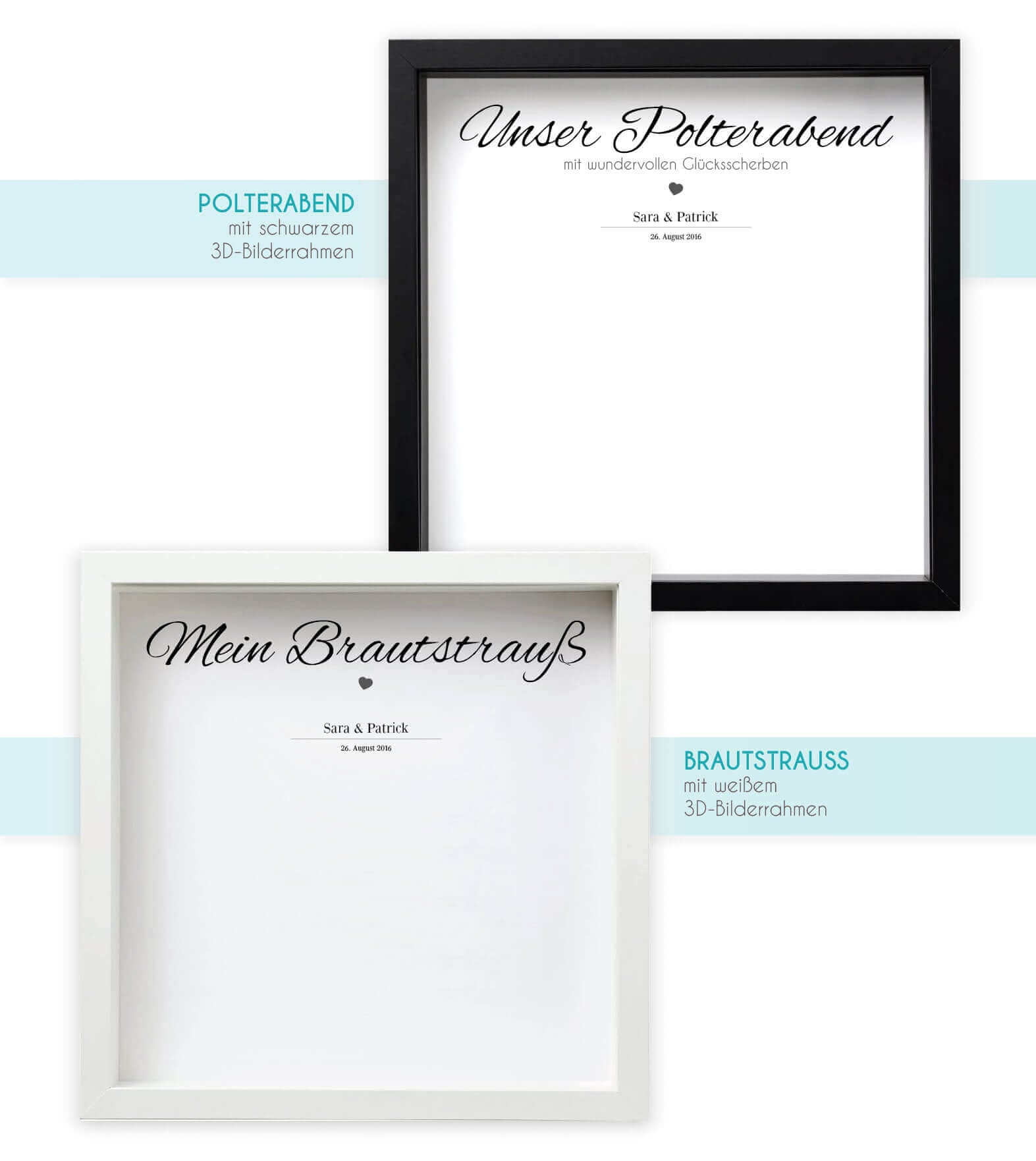 Personalisiertes Hochzeitsgeschenke-Set, Bildgröße: 25x25cm, Bilderrahmen: Bilderrahmen weiß ohne Passepartout, Bilderrahmen schwarz ohne Passepartout, Copyright: 321geschenke.de