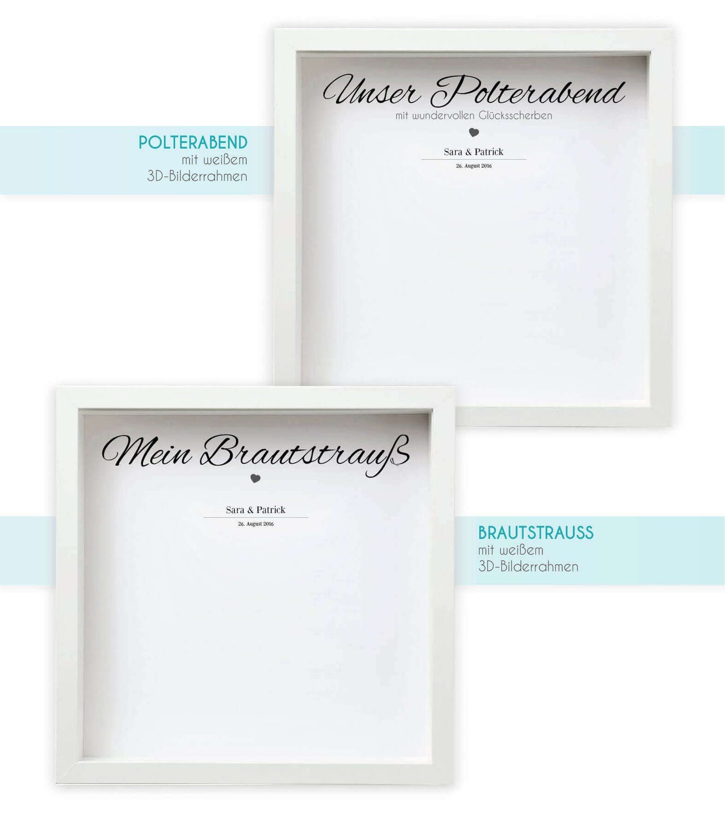 Personalisiertes Hochzeitsgeschenke-Set, Bildgröße: 25x25cm, Bilderrahmen: Bilderrahmen weiß ohne Passepartout, Bilderrahmen schwarz ohne Passepartout, Copyright: 321geschenke.de