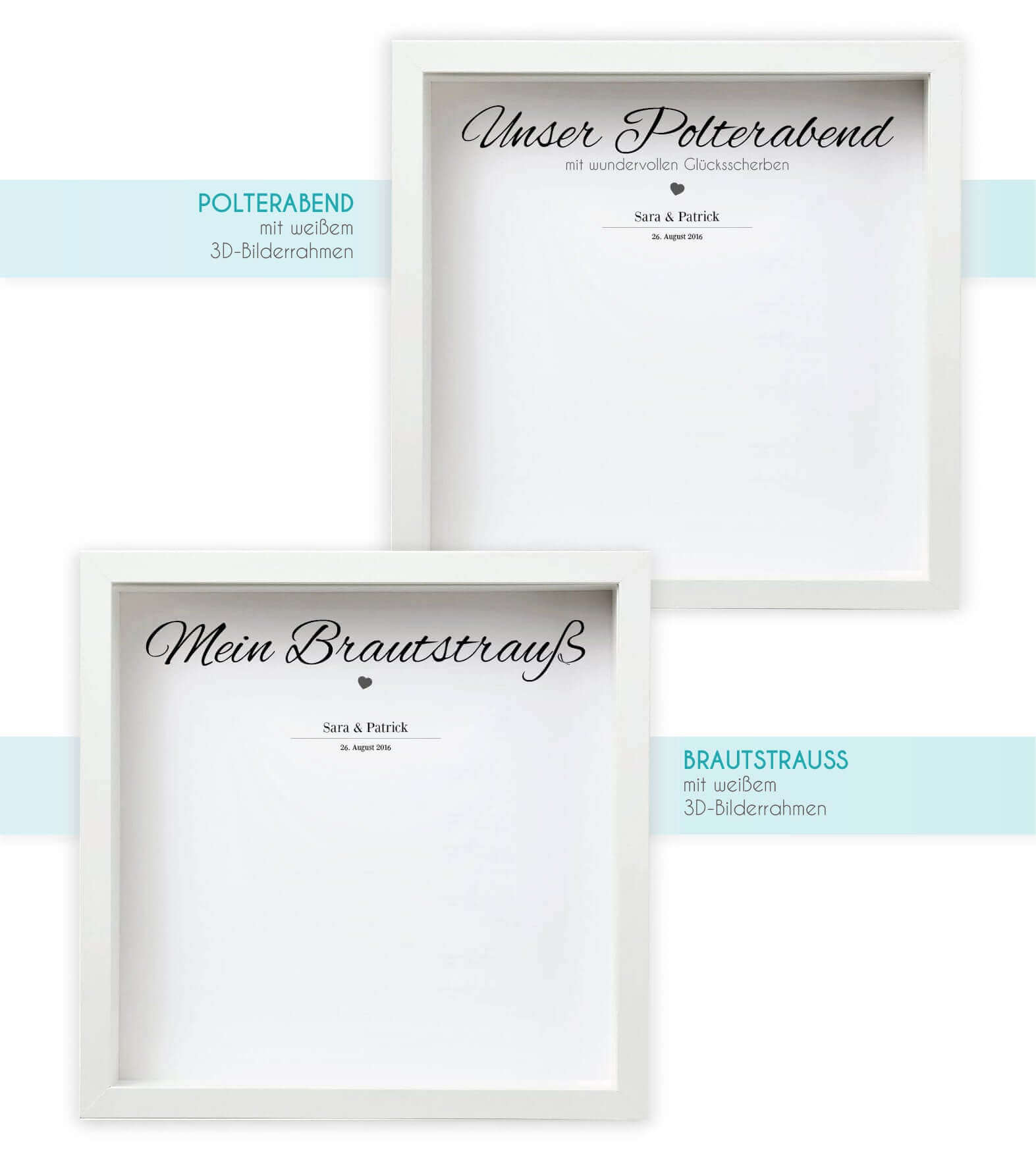 Personalisiertes Hochzeitsgeschenke-Set, Bildgröße: 25x25cm, Bilderrahmen: Bilderrahmen weiß ohne Passepartout, Bilderrahmen schwarz ohne Passepartout, Copyright: 321geschenke.de