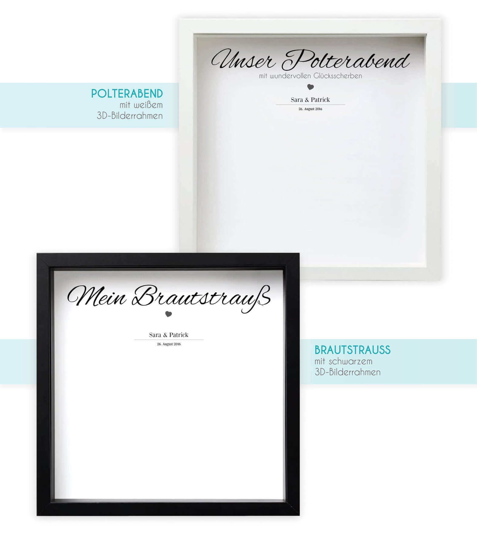 Personalisiertes Hochzeitsgeschenke-Set, Bildgröße: 25x25cm, Bilderrahmen: Bilderrahmen weiß ohne Passepartout, Bilderrahmen schwarz ohne Passepartout, Copyright: 321geschenke.de
