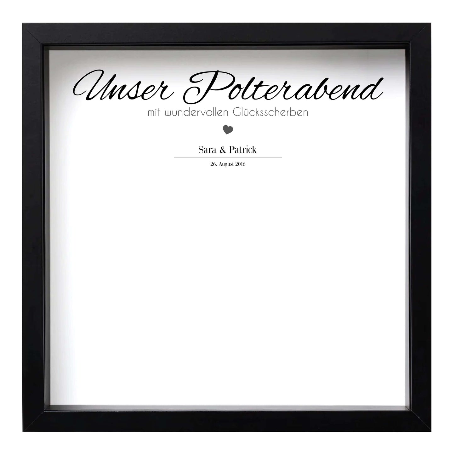 Personalisiertes Bild „Unser Polterabend”, Bildgröße: 25x25cm, Bilderrahmen: Bilderrahmen schwarz ohne Passepartout, Copyright: 321geschenke.de