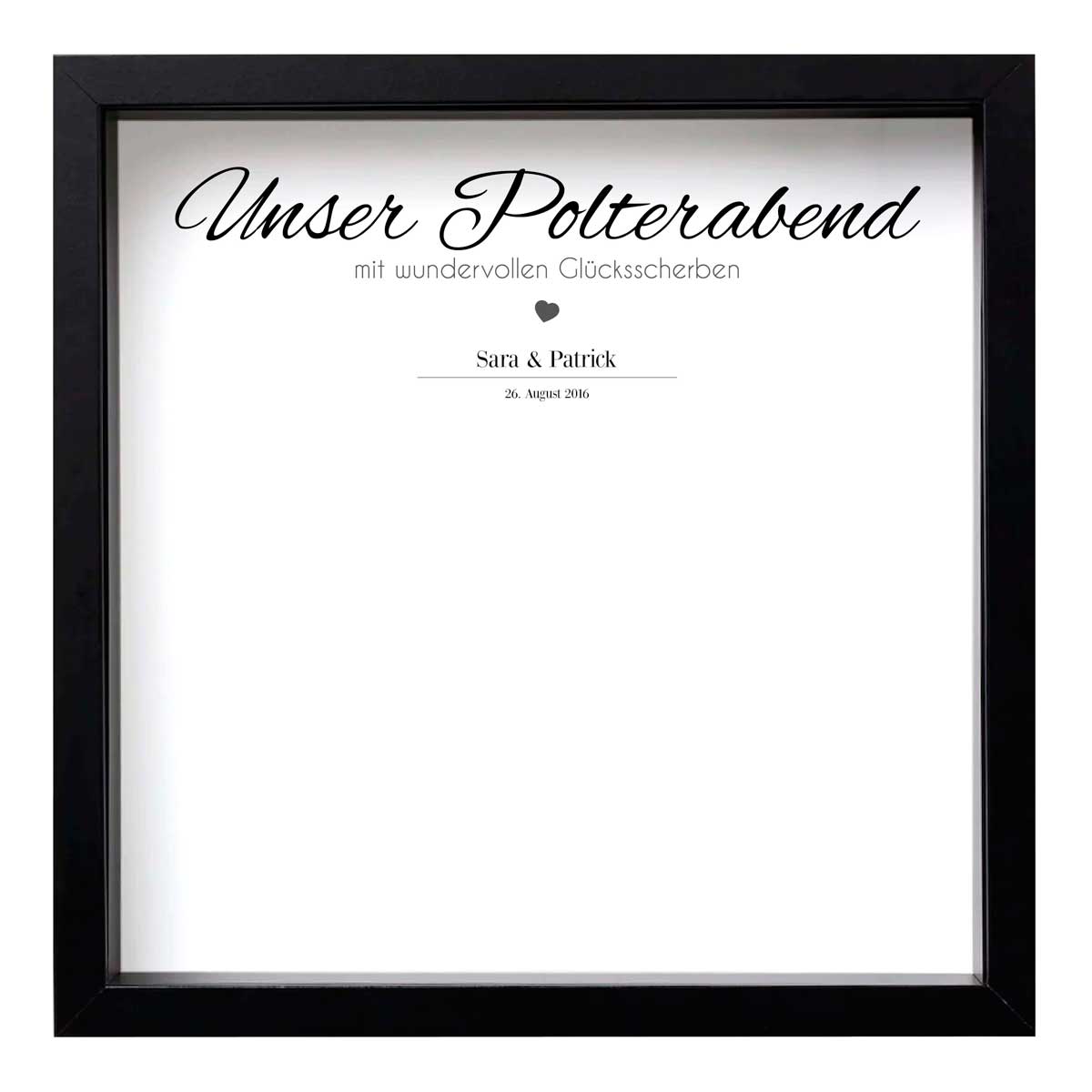 Personalisiertes Bild „Unser Polterabend”, Bildgröße: 25x25cm, Bilderrahmen: Bilderrahmen schwarz ohne Passepartout, Copyright: 321geschenke.de