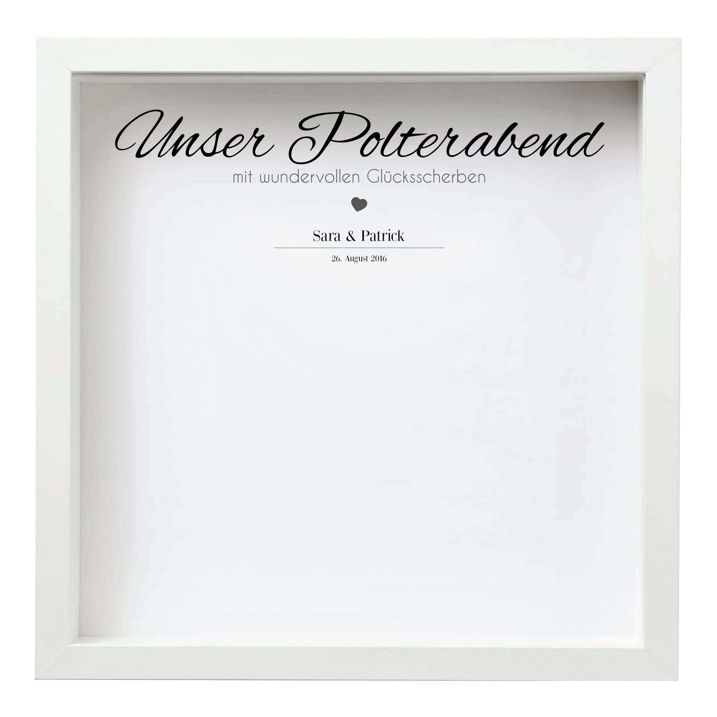 Personalisiertes Bild „Unser Polterabend”, Bildgröße: 25x25cm, Bilderrahmen: Bilderrahmen weiß ohne Passepartout, Copyright: 321geschenke.de