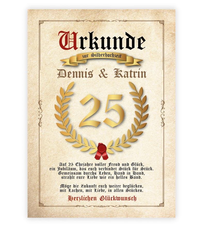 Personalisierte "Urkunde" Silberhochzeit, Bildgröße: 13x18cm, DIN A4, DIN A3, Bilderrahmen: ohne Bilderrahmen, Bilderrahmen weiß, Bilderrahmen schwarz, Bilderrahmen weiß mit Passepartout, Bilderrahmen schwarz mit Passepartout, Copyright: 321geschenke.de