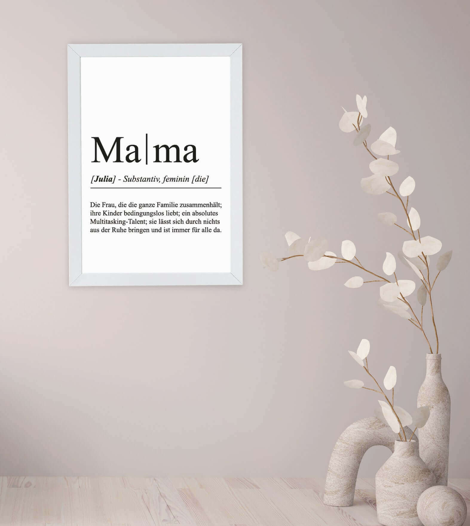 Anwendungsbild_Personalisiertes Bild "Definition" - MAMA, Bildgröße: 13x18cm, DIN A4, DIN A3, Bilderrahmen: Ohne Bilderrahmen, Bilderrahmen weiß, Bilderrahmen schwarz, Bilderrahmen weiß mit Passepartout, Bilderrahmen schwarz mit Passepartout, Copyright: 3