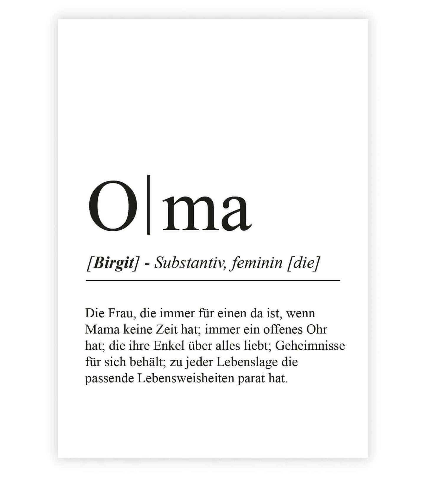 Personalisiertes Bild "Definition" - OMA, Bildgröße: 13x18cm, DIN A4, DIN A3, Bilderrahmen: Ohne Bilderrahmen, Bilderrahmen weiß, Bilderrahmen schwarz, Bilderrahmen weiß mit Passepartout, Bilderrahmen schwarz mit Passepartout, Copyright: 321geschenke.de