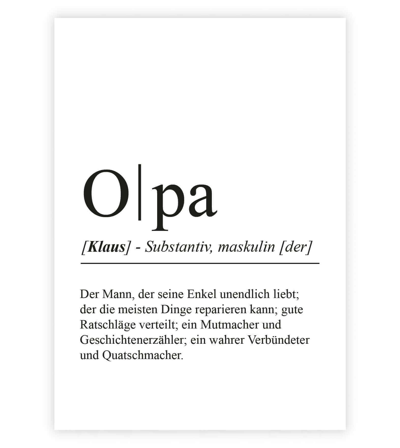 Personalisiertes Bild "Definition" - OPA, Bildgröße: 13x18cm, DIN A4, DIN A3, Bilderrahmen: Ohne Bilderrahmen, Bilderrahmen weiß, Bilderrahmen schwarz, Bilderrahmen weiß mit Passepartout, Bilderrahmen schwarz mit Passepartout, Copyright: 321geschenke.de