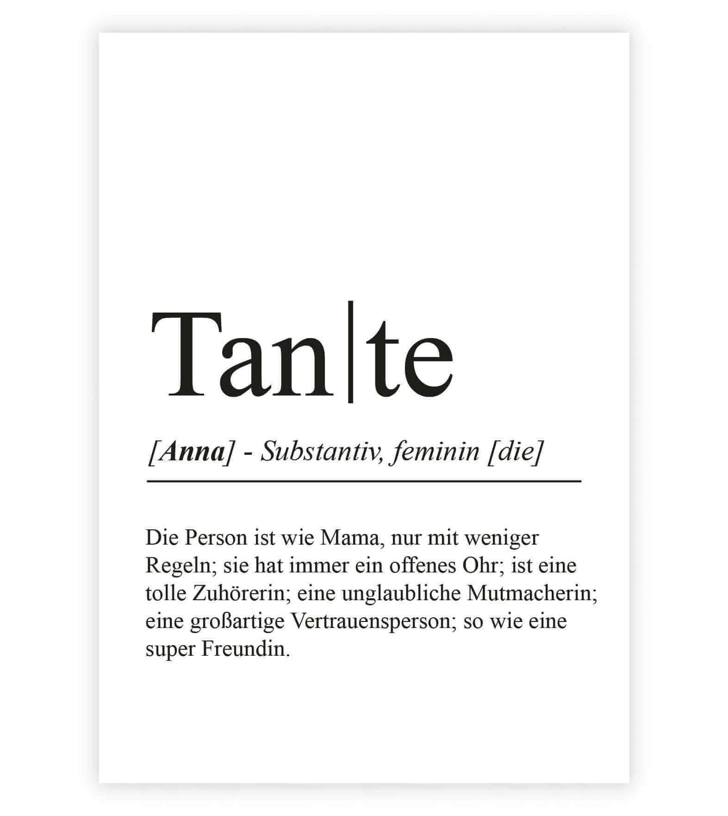 Personalisiertes Bild "Definition" - TANTE, Bildgröße: 13x18cm, DIN A4, DIN A3, Bilderrahmen: Ohne Bilderrahmen, Bilderrahmen weiß, Bilderrahmen schwarz, Bilderrahmen weiß mit Passepartout, Bilderrahmen schwarz mit Passepartout, Copyright: 321geschenke.de