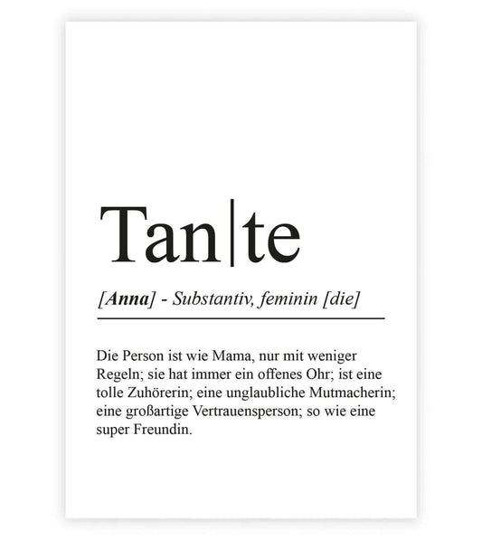 Personalisiertes Bild "Definition" - TANTE, Bildgröße: 13x18cm, DIN A4, DIN A3, Bilderrahmen: Ohne Bilderrahmen, Bilderrahmen weiß, Bilderrahmen schwarz, Bilderrahmen weiß mit Passepartout, Bilderrahmen schwarz mit Passepartout, Copyright: 321geschenke.de