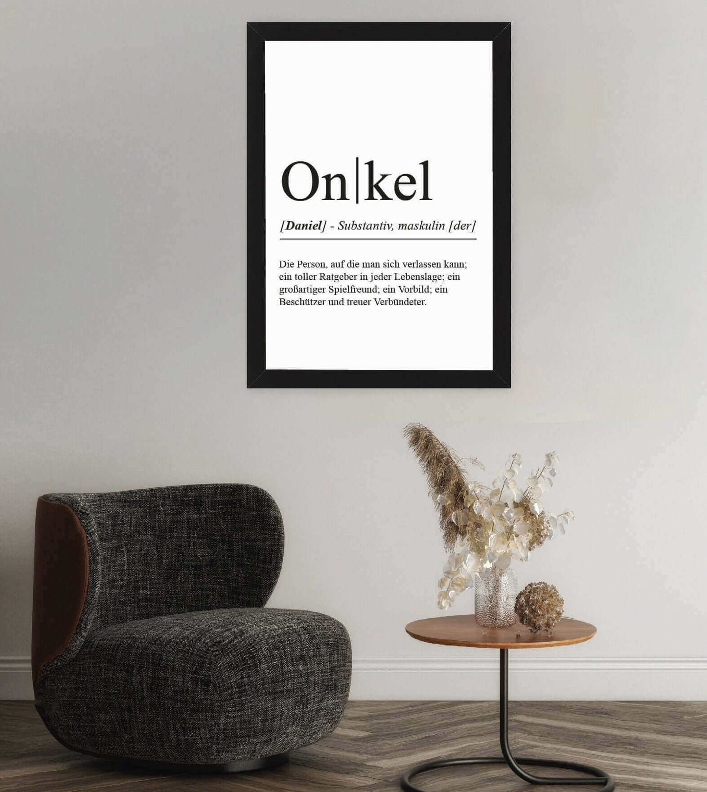 Anwendungsbild_Personalisiertes Bild "Definition" - ONKEL, Bildgröße: 13x18cm, DIN A4, DIN A3, Bilderrahmen: Ohne Bilderrahmen, Bilderrahmen weiß, Bilderrahmen schwarz, Bilderrahmen weiß mit Passepartout, Bilderrahmen schwarz mit Passepartout, Copyright:
